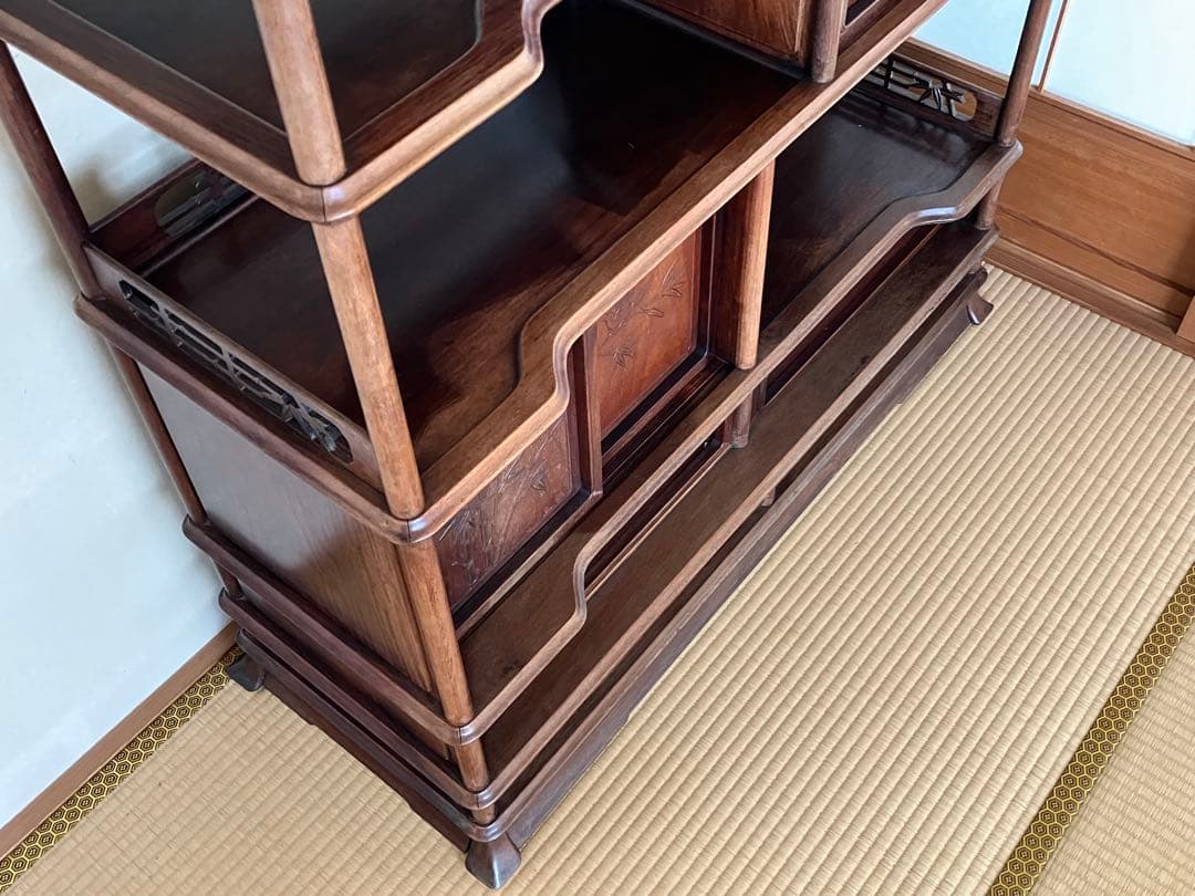 茶箪笥 かざり棚 和風木製オープンシェルフ 引き出し付き