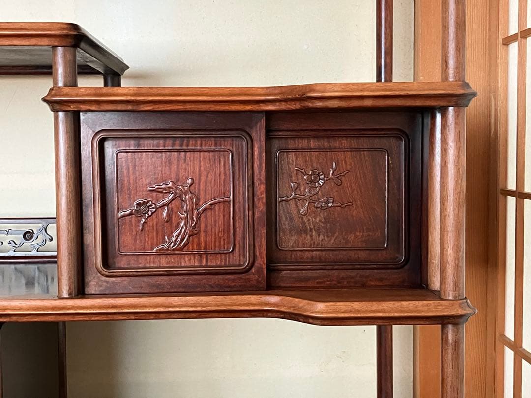 茶箪笥 かざり棚 和風木製オープンシェルフ 引き出し付き