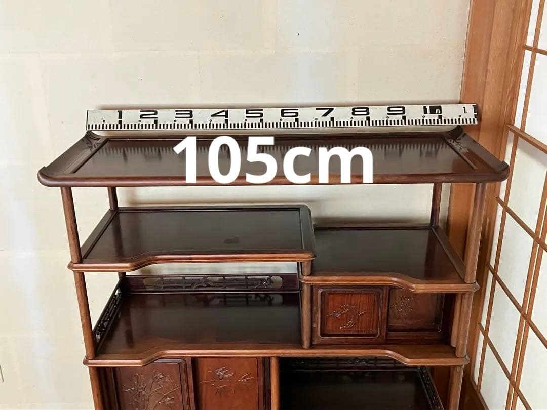 茶箪笥 かざり棚 和風木製オープンシェルフ 引き出し付き