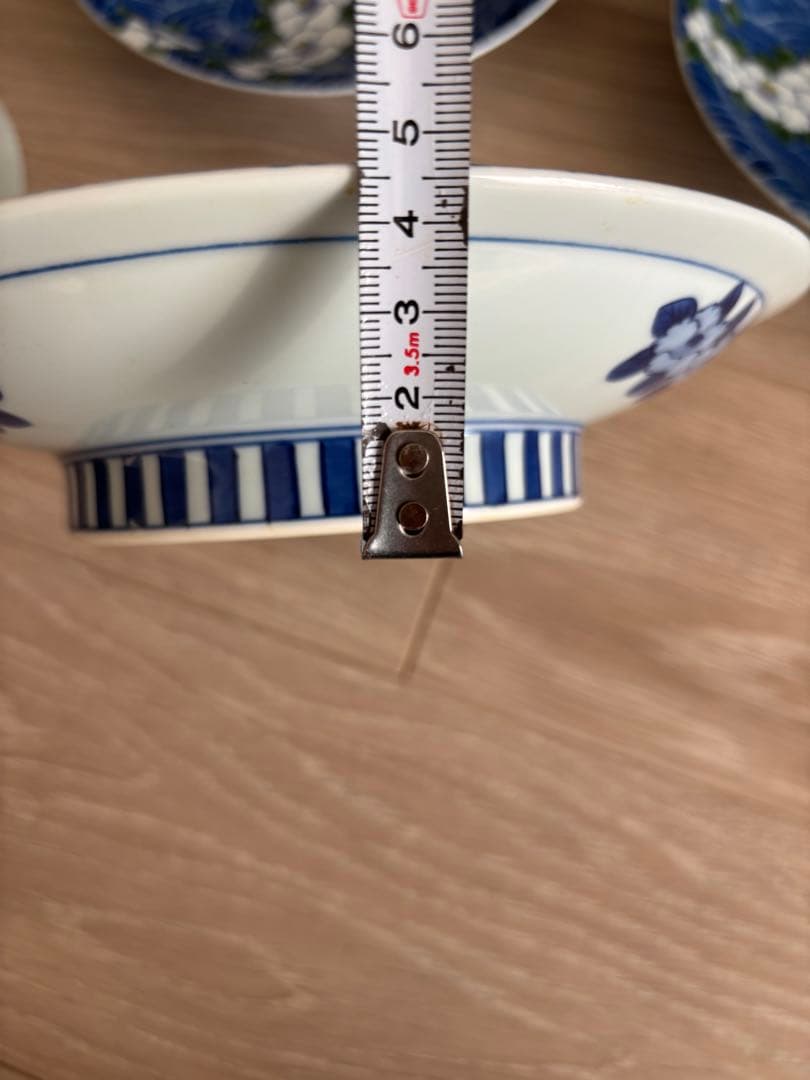 華山　青海波と椿　皿　五枚