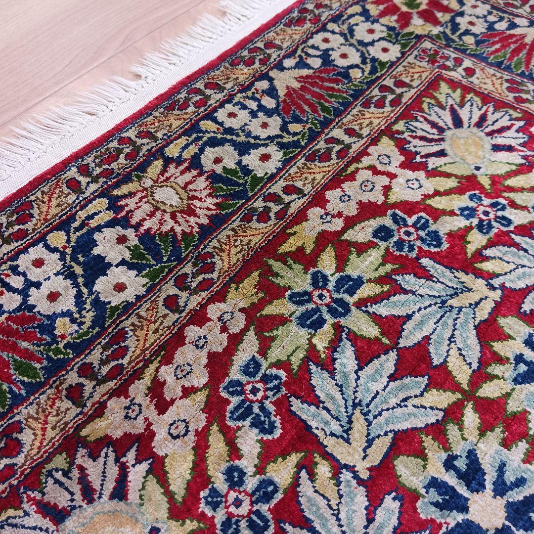 Y3347 中国シルク絨毯 シルク100% 手織り240段 85×68㎝