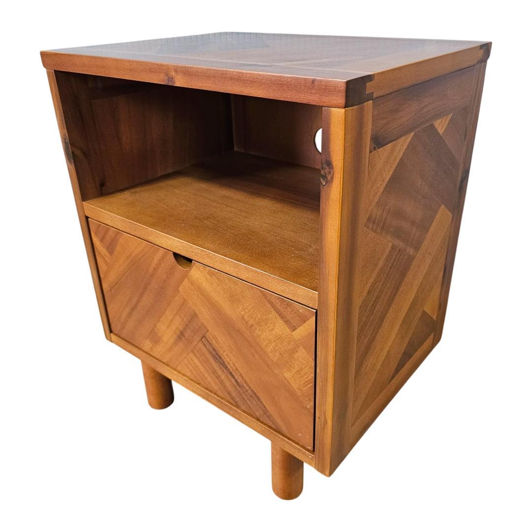 木製 サイドチェスト 引き出し付き ヘリンボーン柄 幅40 奥行30 カフェ風