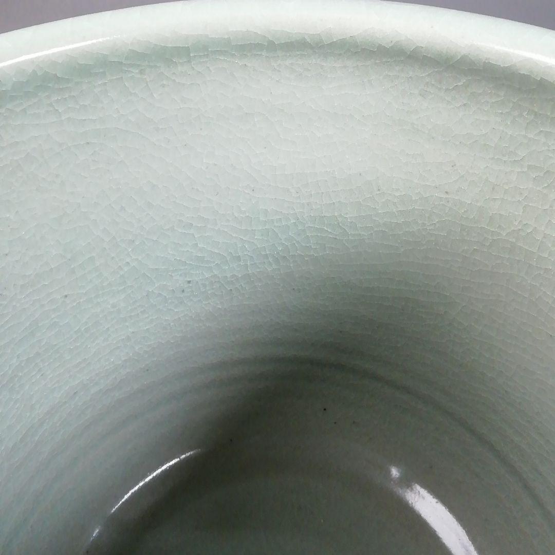 Ｔ７６５　水指　『青磁　雲鶴』『中村与平 造』　共箱　茶道具