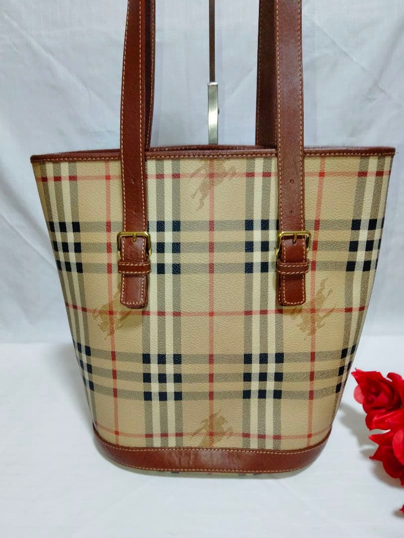美品 バーバリー BURBERRY ノバチェック シャドウホース PVC レザー