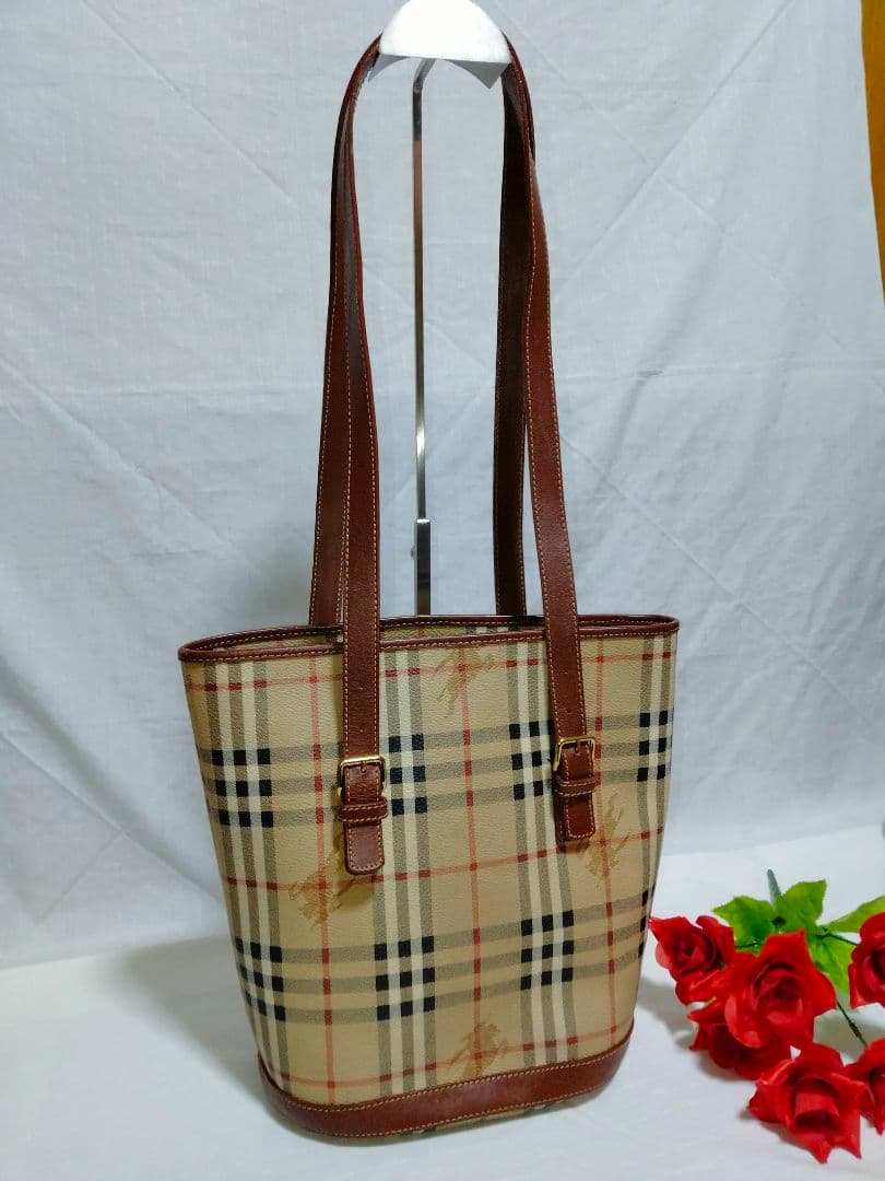 美品 バーバリー BURBERRY ノバチェック シャドウホース PVC レザー