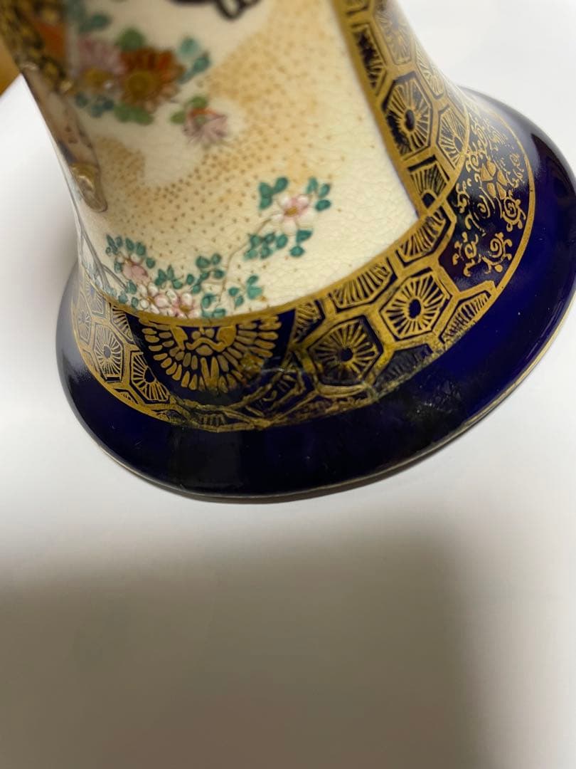 京薩摩　瑠璃金蘭手人物図広口小瓶　楠部造　古美術　骨董　直しあり