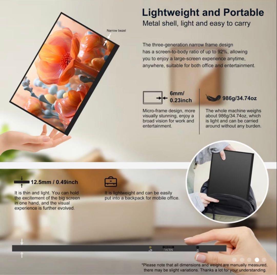 1回のみ使用NSEOVS 18.5インチポータブルモニターFHDモバイルモニター