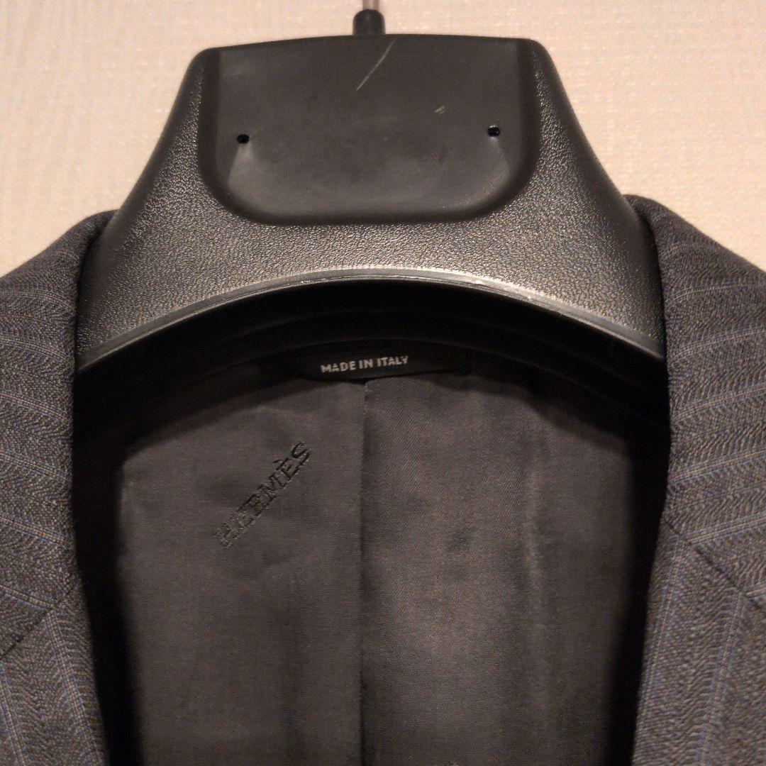 HERMES イタリア製 ダークグレー ストライプ ビジネスジャケット