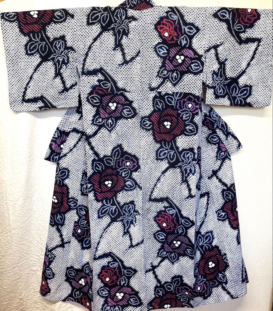 有松鳴海絞り　浴衣　薔薇　（207）