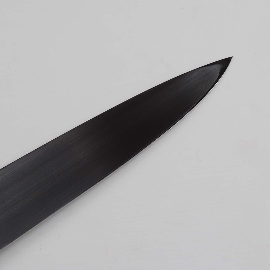 7348 柳刃包丁 鞘付き 尺 ウルトラ鏡面仕上げ 黒檀黒水牛角二本銀巻八角柄