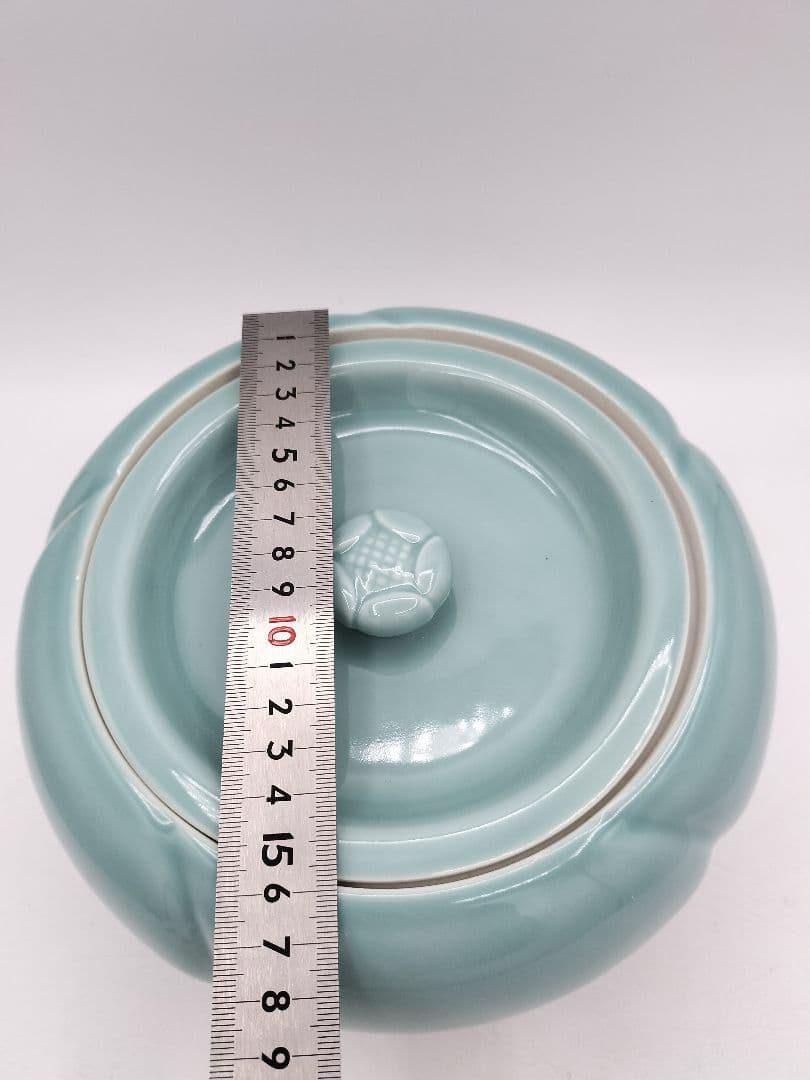 c911 水指 青磁捻梅 桜峰作 木箱 茶道具 古物