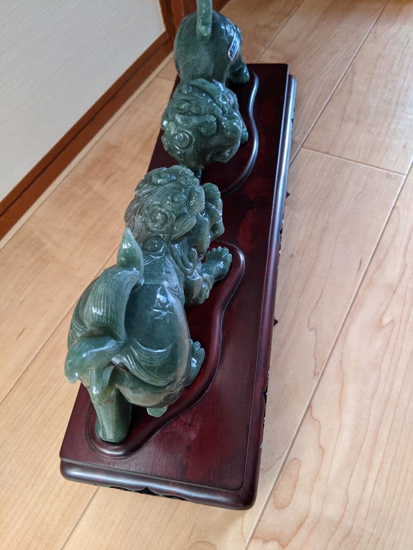 ★獅子2頭 置物 アベンチュリン翡翠☆期間限定お値下げ☆
