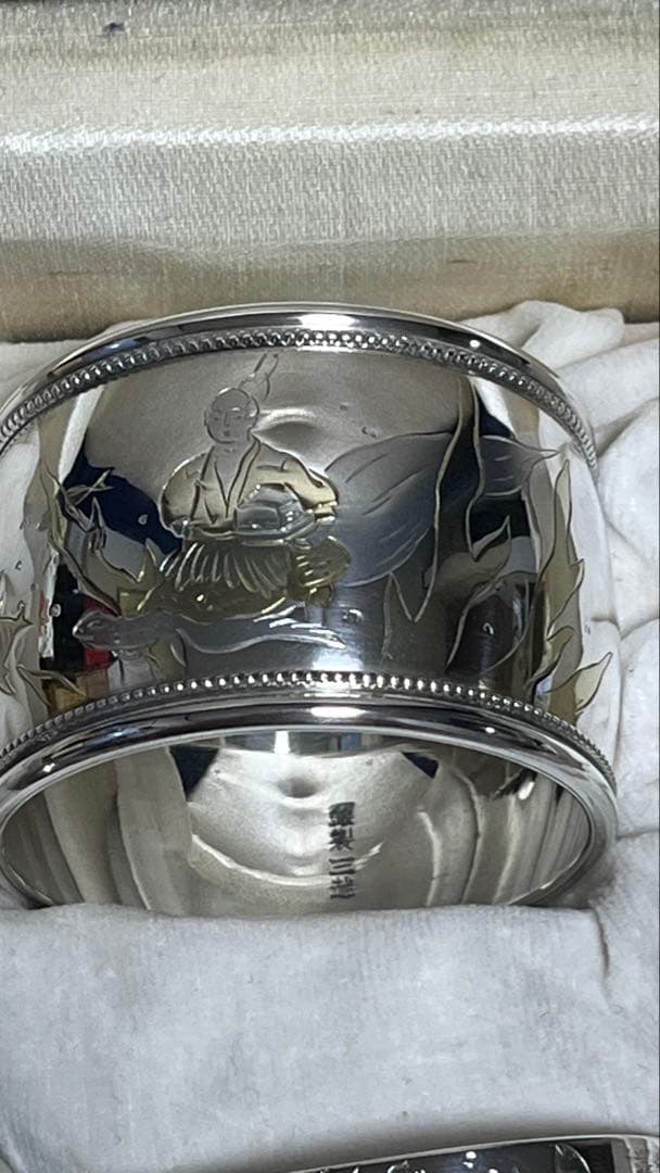 和レトロ 三越　特選 銀製　シルバー ベビースプーン＆ナプキンリング箱入り希少品