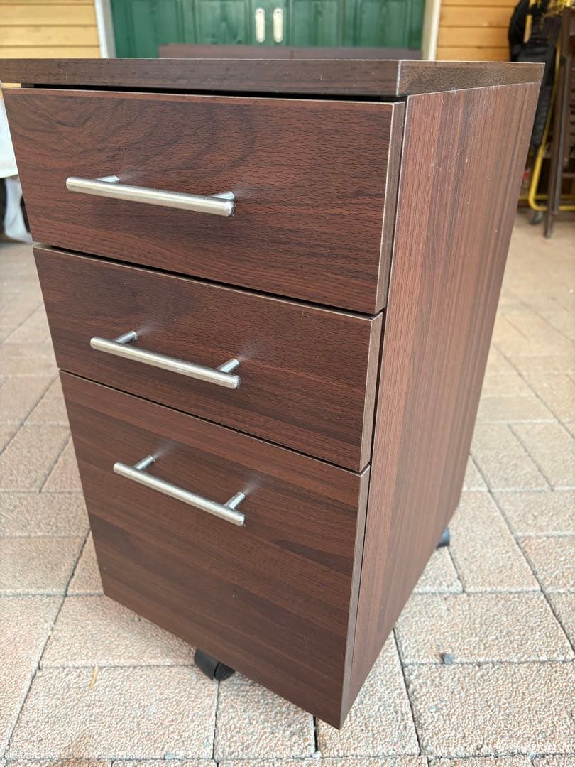 ★美品★ダークブラウン木製デスク 2引き出し 3段キャビネット 佐賀発