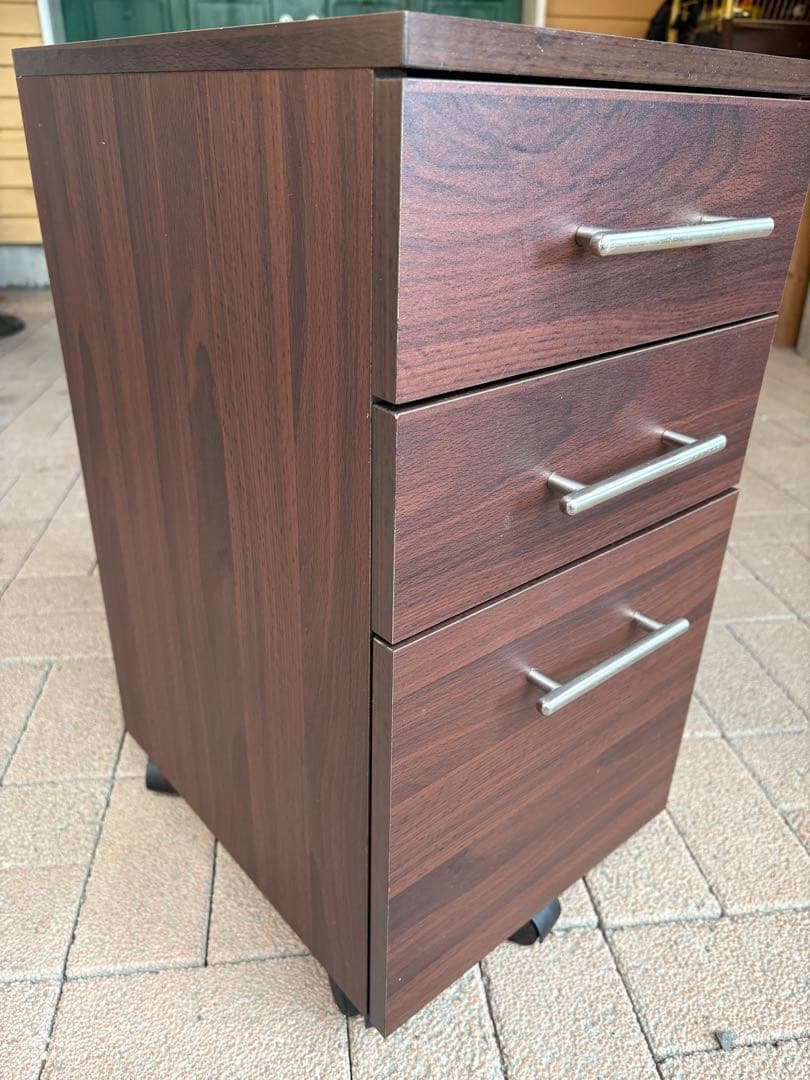 ★美品★ダークブラウン木製デスク 2引き出し 3段キャビネット 佐賀発