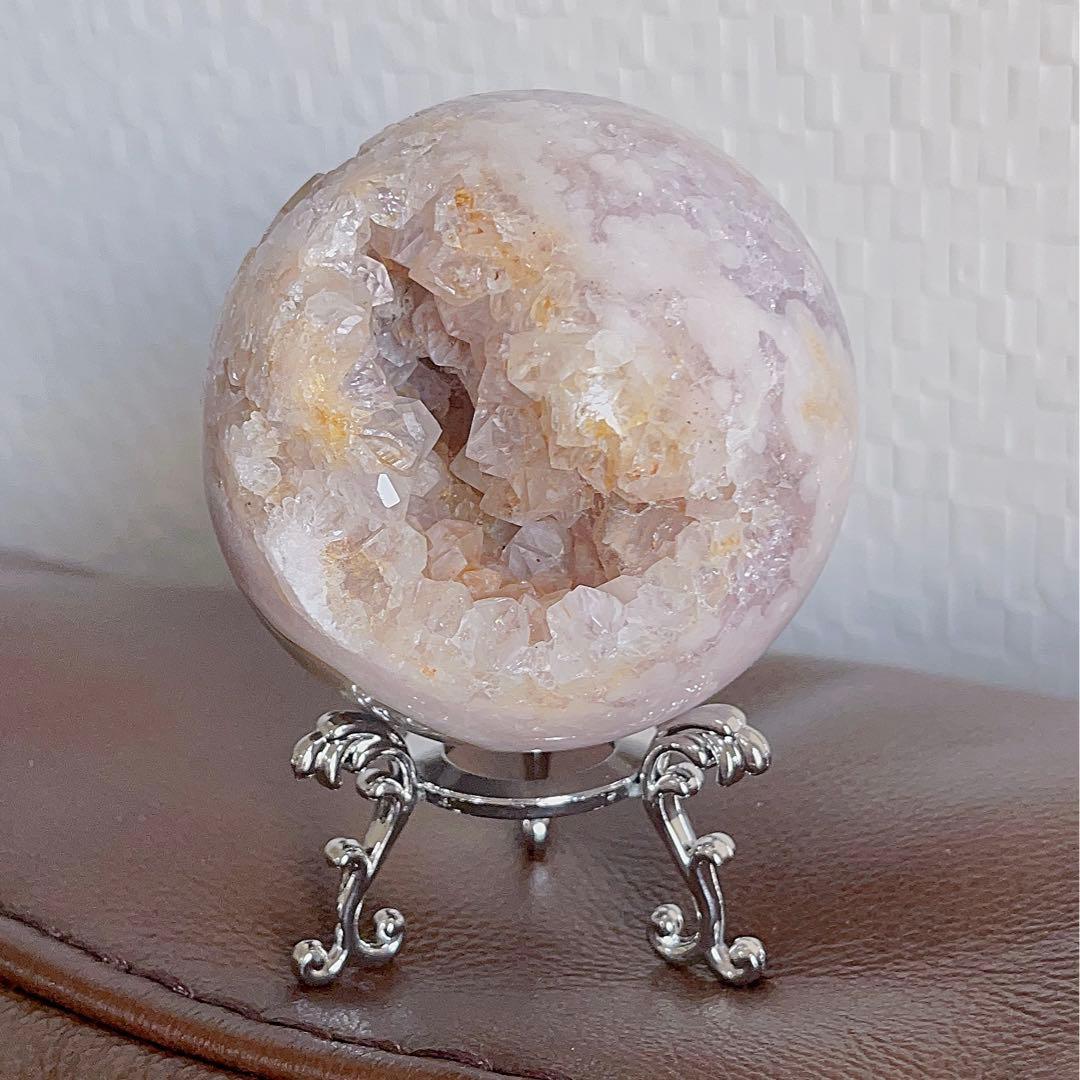 大! 天然石 ジオード アゲート ピンクアメジスト 共生 スフィア キラキラ