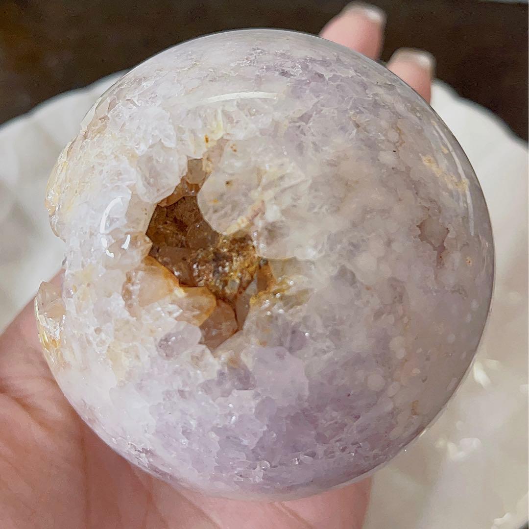 大! 天然石 ジオード アゲート ピンクアメジスト 共生 スフィア キラキラ