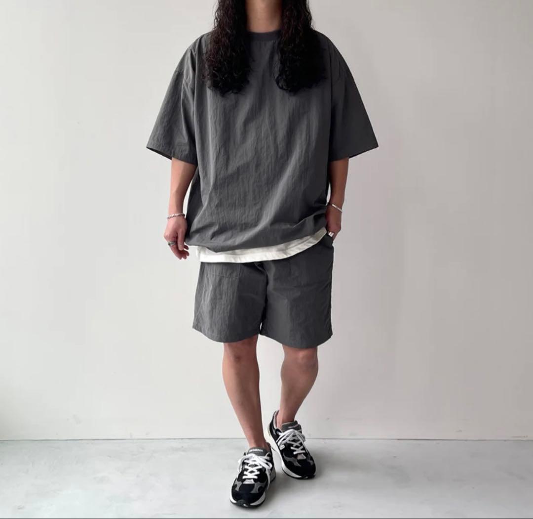 新品グレー natto プレミアム ナイロン プルオーバー セットアップ