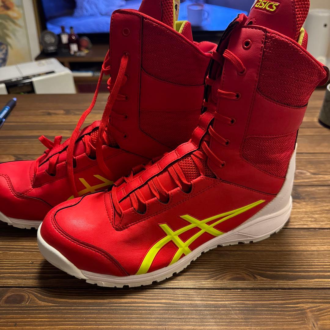アシックス 赤 ハイカット安全靴
