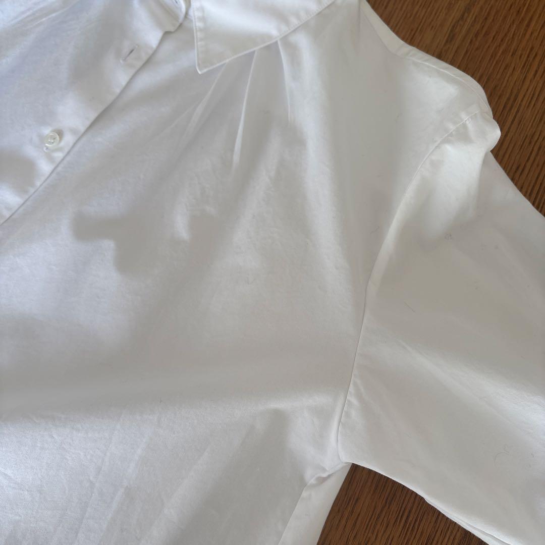 【美品】ドゥロワー コットン ギャザーワイドフレアブラウス シャツ ホワイト