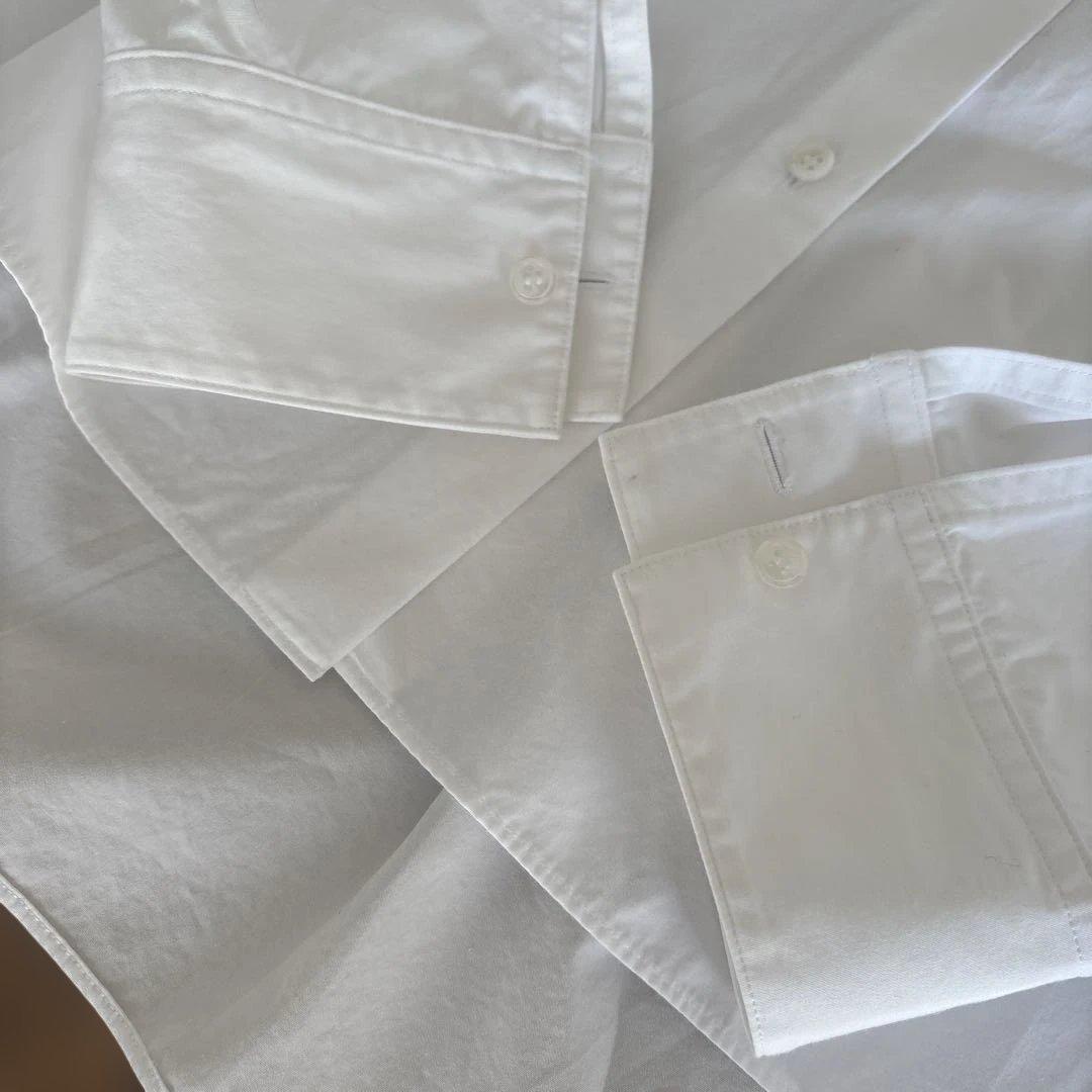 【美品】ドゥロワー コットン ギャザーワイドフレアブラウス シャツ ホワイト