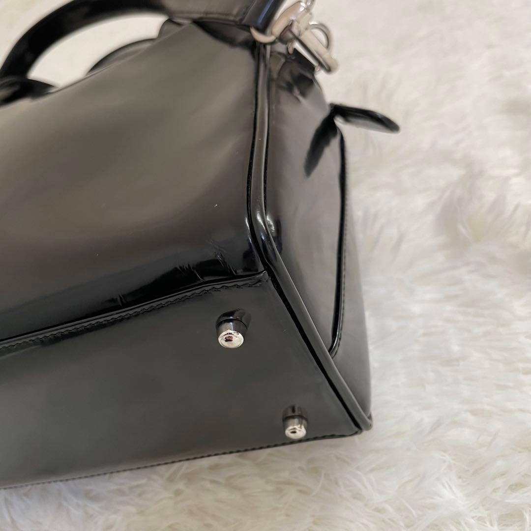 GUCCI ショルダーバッグ エナメル インターロッキングG ブラック 2way