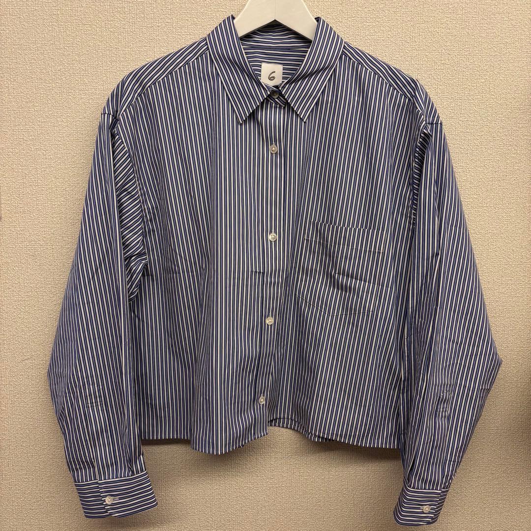 本日限定価格＜6(ROKU)＞コットン ストライプ クロップド シャツ　25aw