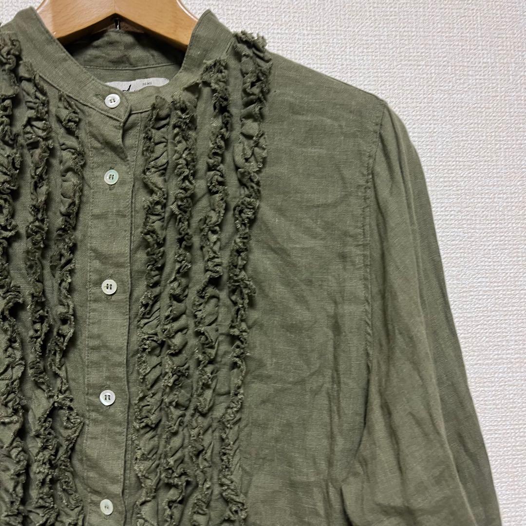 オンライン限定❣️ICHI Antiquites リネンフリルブラウス オリーブ