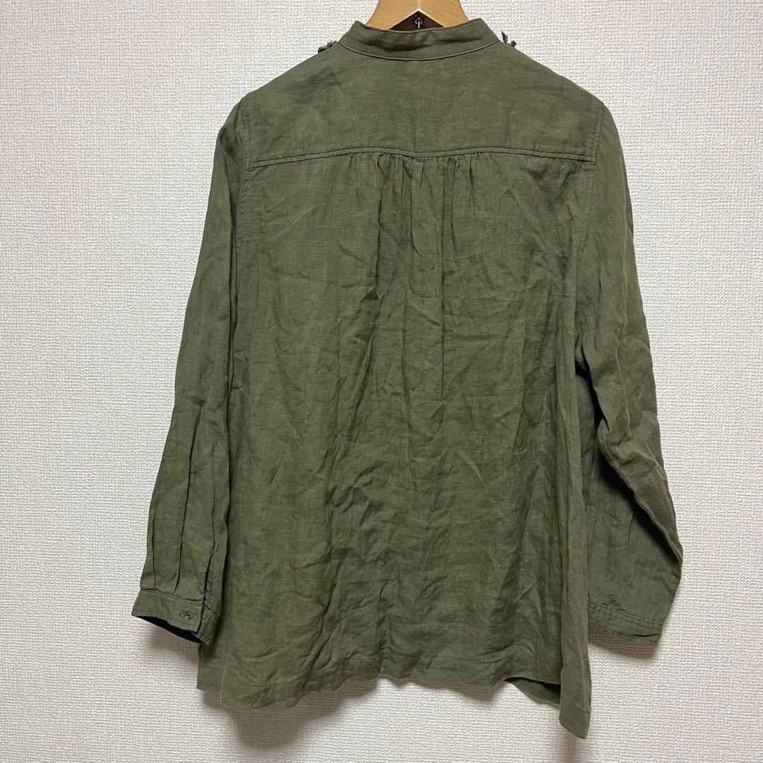 オンライン限定❣️ICHI Antiquites リネンフリルブラウス オリーブ