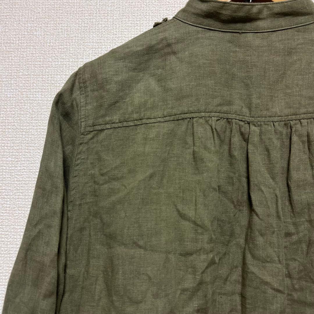 オンライン限定❣️ICHI Antiquites リネンフリルブラウス オリーブ