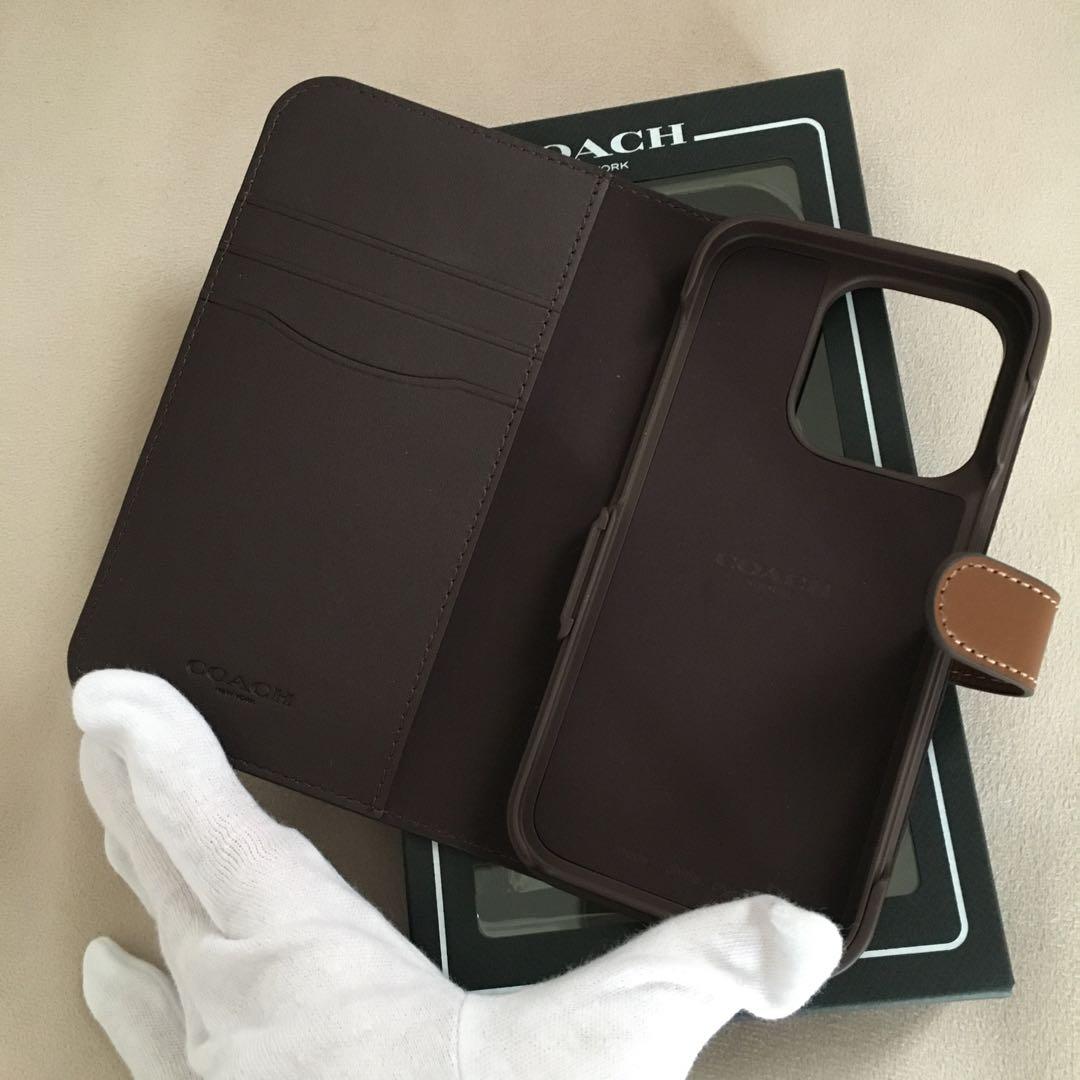 新品　COACH コーチ iPhone 14Pro ケース　手帳 ブラウン