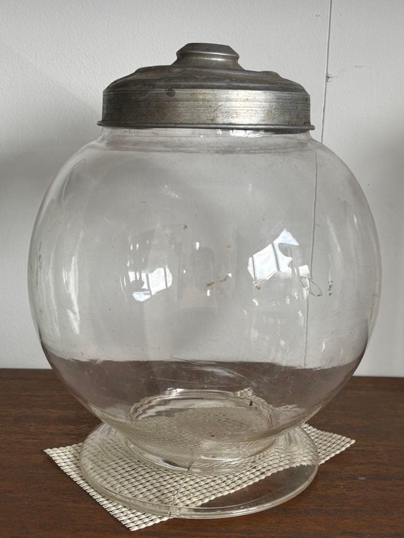 A*e様 昭和レトロ☆駄菓子瓶　アンティーク 球形 金属製蓋　難あり
