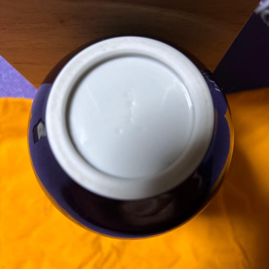 徳田八十吉　青色 陶器 花瓶 丸型 木箱付き