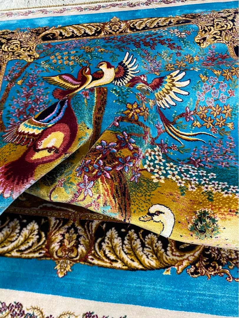 最高級希少作 楽園花鳥文様 百鳥集　2点セットペルシャ絨毯 イラン クム産