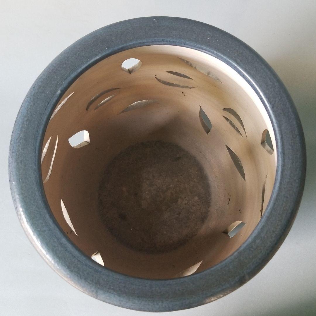 信楽焼傘立て 樽型青いらぼばら 信楽焼 高さ４７cm