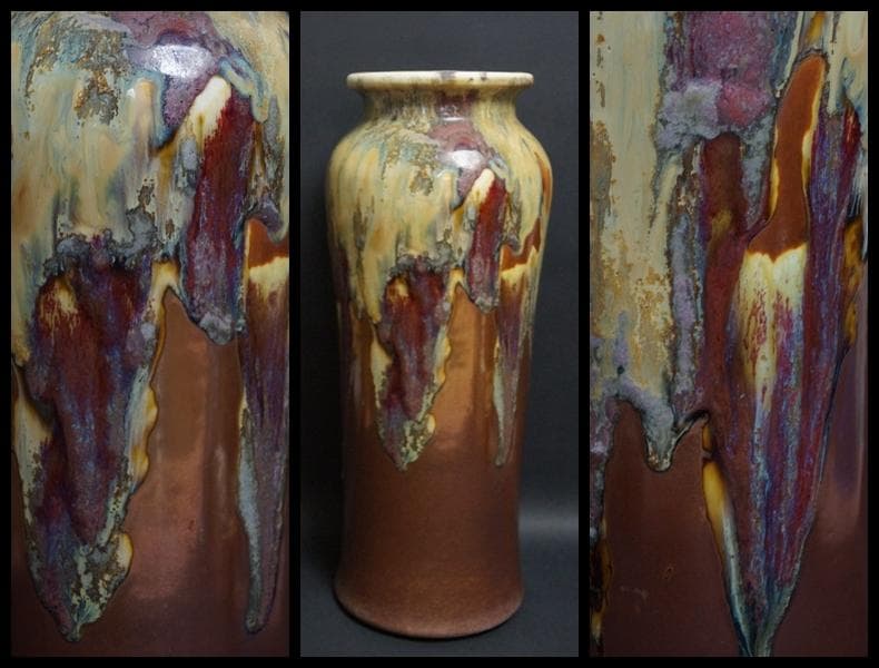 茶道具 流釉 花瓶 壺 飾り壺 在銘 / 花器 茶道具