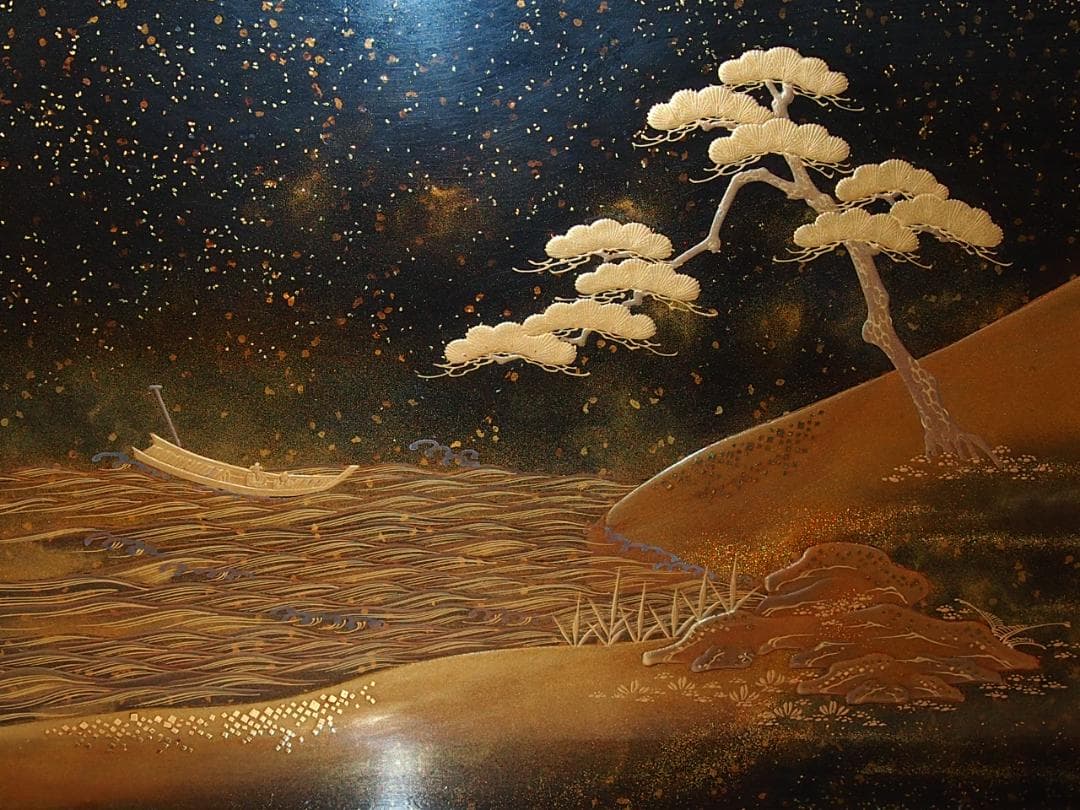 【骨董・時代の美品】大名道具 宝箱 山水蒔絵 箱物/蓋物/菓子器/容器 金縁隅切