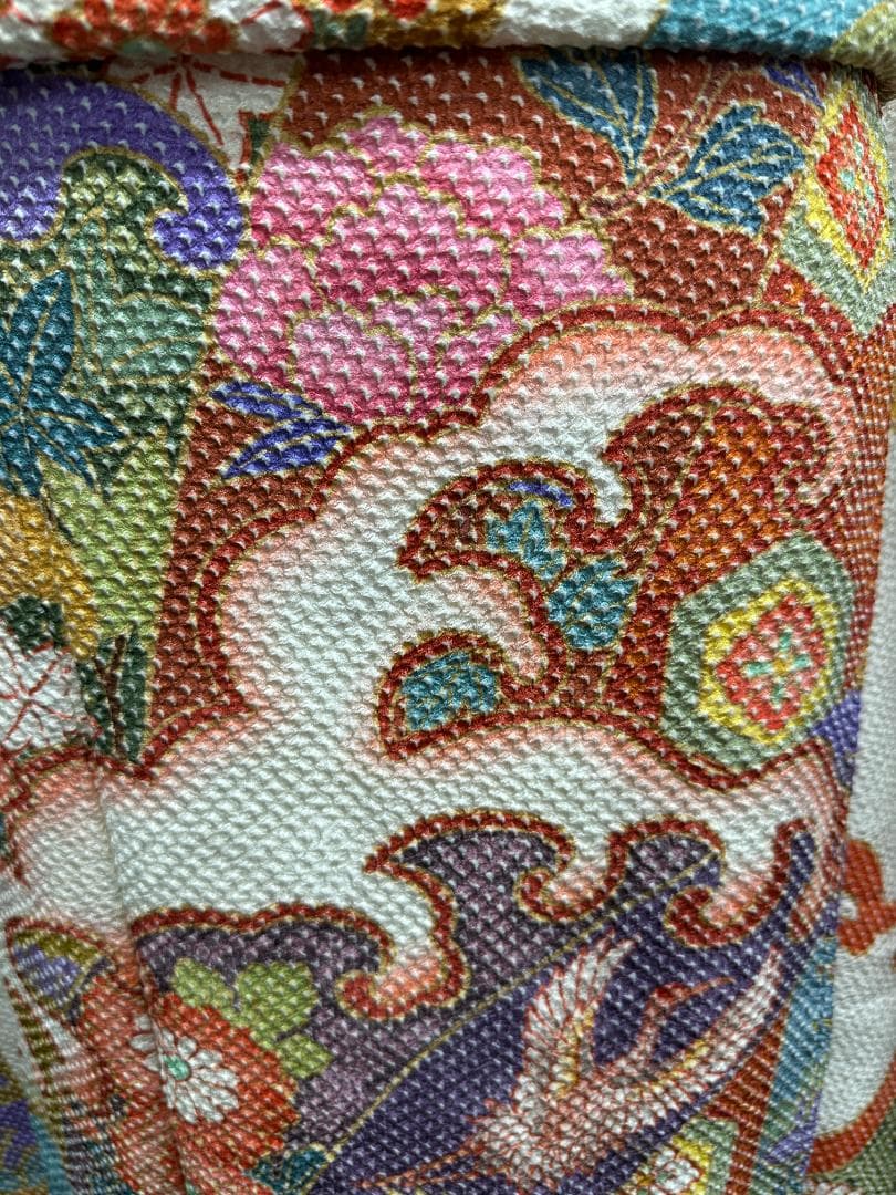 藤娘きぬたや 総絞り 白地 波鶴橘 小紋バック振袖 長襦袢2点セット