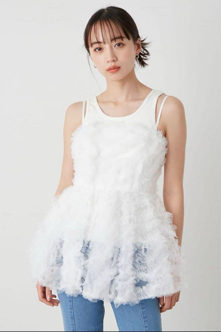 SNIDEL 24SS チュール刺繍ベアペプラムTOPS