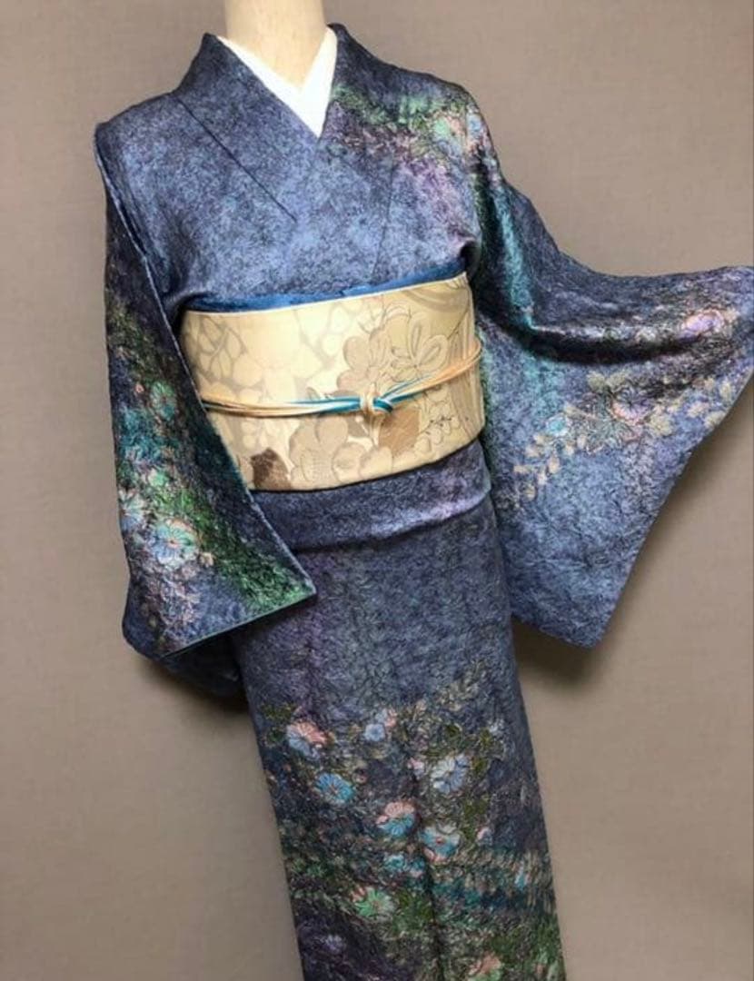 美品！【辻ヶ花絞り★作家物さが美 訪問着】 マリンブルー×コバルトグリーン
