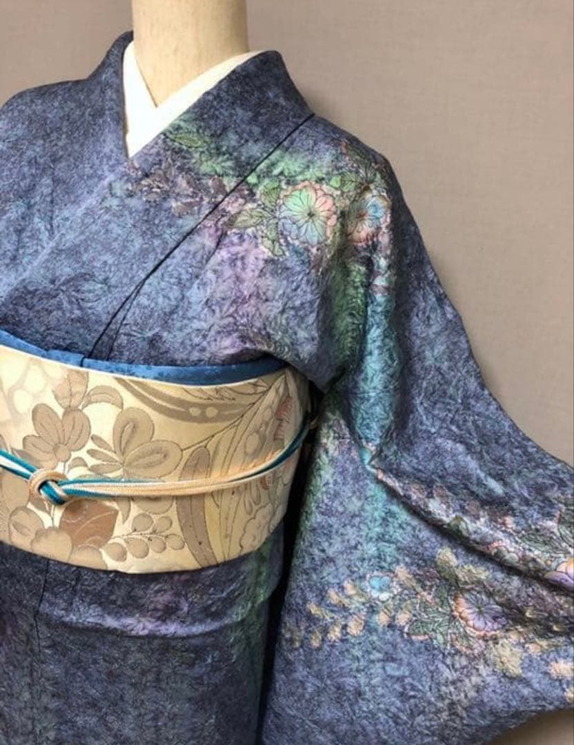美品！【辻ヶ花絞り★作家物さが美 訪問着】 マリンブルー×コバルトグリーン