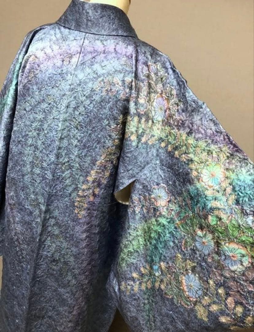 美品！【辻ヶ花絞り★作家物さが美 訪問着】 マリンブルー×コバルトグリーン