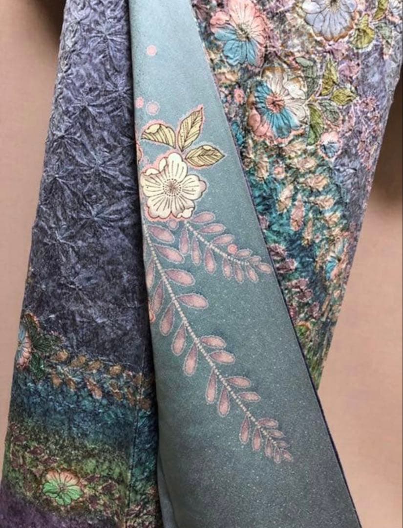 美品！【辻ヶ花絞り★作家物さが美 訪問着】 マリンブルー×コバルトグリーン