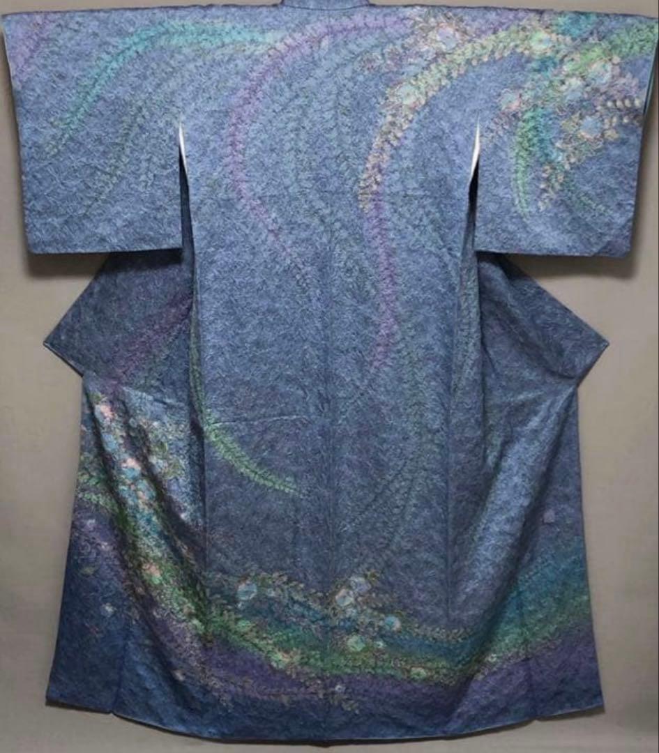 美品！【辻ヶ花絞り★作家物さが美 訪問着】 マリンブルー×コバルトグリーン