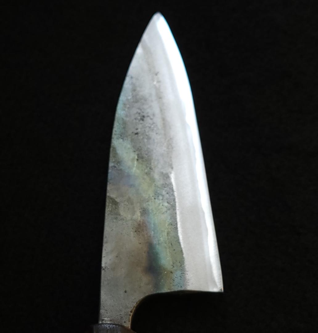 青紙1号 黒打 万能包丁 150㎜ #9390 チーク柄 月光作 日本製 １点物