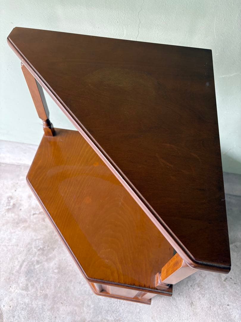 木製コーナーテーブル ブラウン 扉付き