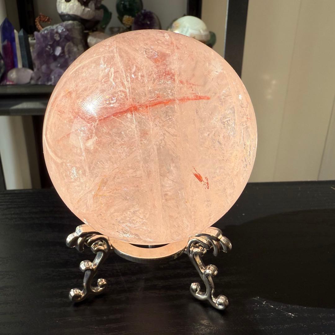 天然石ピンクアゼツライトのスフィア　丸玉　置物NO.112611
