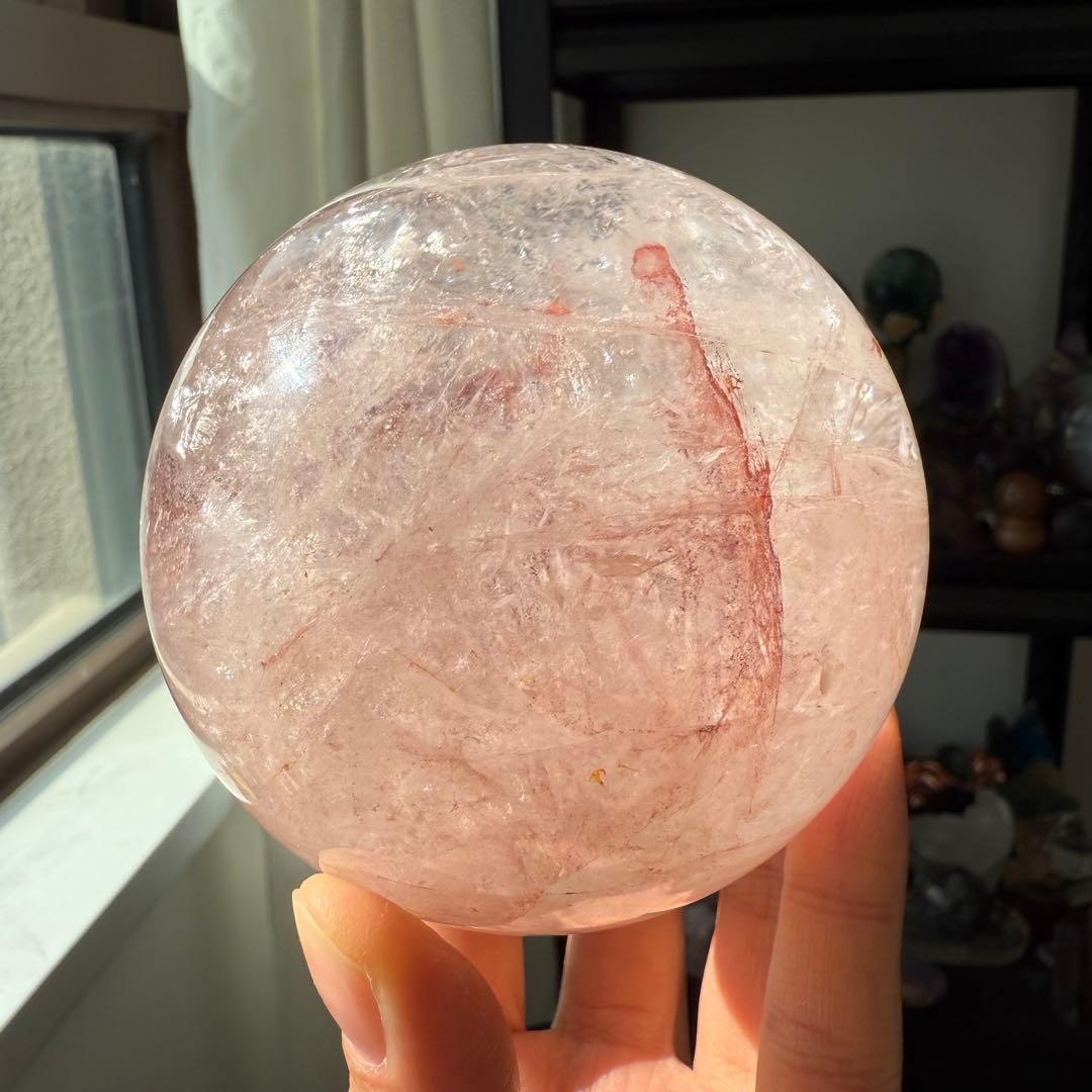 天然石ピンクアゼツライトのスフィア　丸玉　置物NO.112611