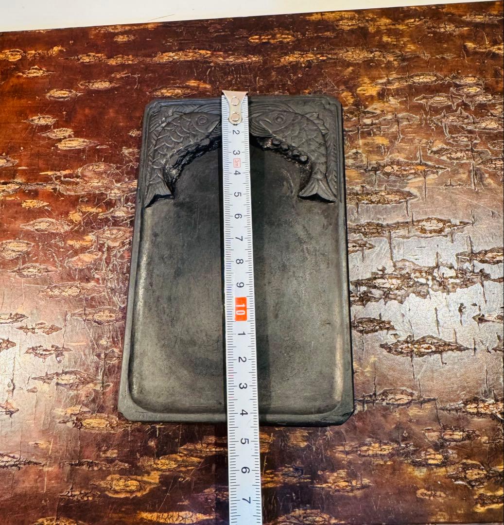 希少　年代物　【隆熙元年】魚ペア　古い 硯（すずり）書道用具 骨董