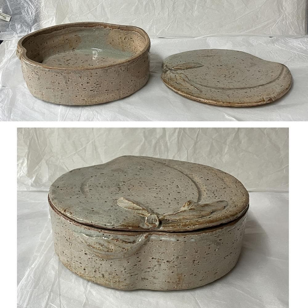 e3120 萩焼 桃形 喰籠 木箱入り 蓋物 菓子器 喰篭 茶道具